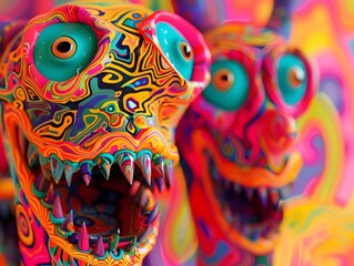 Obraz premium Mischievous Chaotic Pranksters in Vibrant Psychedelic Patterns