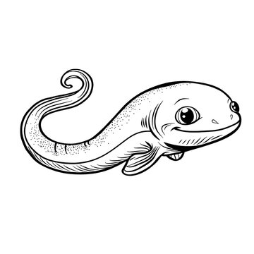 recommend clip art: A simple line drawing of an eel, designed as a sticker with the black background