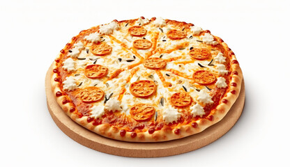 Pizza Neapolitan, cut into pieces, white background. Traditional Italian cuisine. AI generated.