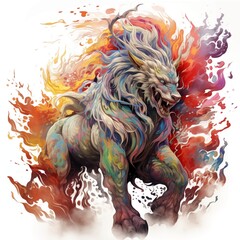 Abstract Colorful Illustration of a Qilin on a White Background