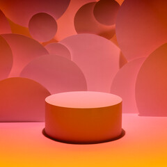 Abstract stage for presentation skin care products - one round podium mockup in yellow, pink neon...