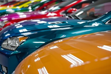 The car paint samples of different colors at car dealership showroom .