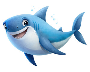 Obraz premium Cartoon style illustration of cute shark isolated on transparent background. AI Generative