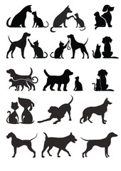 B&W silhouettes of dog. Vector illustration