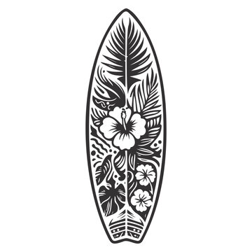 recommend clip art: surfboard with tropical patterns line art.
