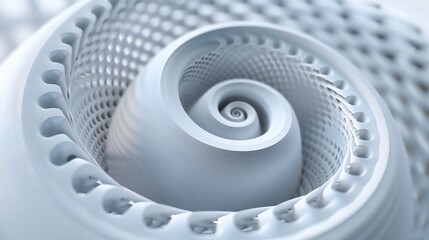 Spiral Serenity: Soft 3D spirals intertwine with gentle dots, invoking a futuristic calm.