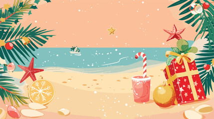 Composition with Christmas decor and beach accessorie