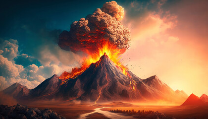 volcano eruption natural disasters. Generative AI,