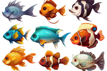 Cartoon_freshwater_fish_collection_in_vector_style_transparent background