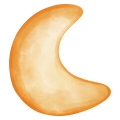 Orange watercolor crescent moon.