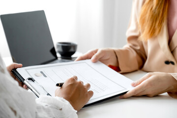 Business office executives interview job applicants employee in the meeting room