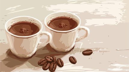 Cups of hot cacao drink on light table Vector style Vector