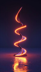 Intriguing Sculpture of Modern Twisted Neon Light Reflection on Water Surface Capturing Motion and Abstract Art
