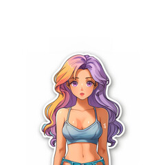 Girl With Purple Hair and Bra Top. Generative AI