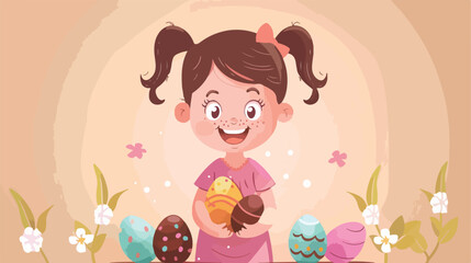 Cute little girl with sweet chocolate eggs