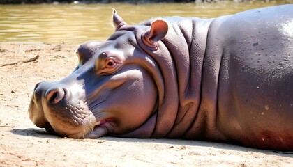 A Hippopotamus With Its Eyes Closed Enjoying A Su