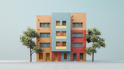 Small replica of a multi-hued residential building - obrazy, fototapety, plakaty