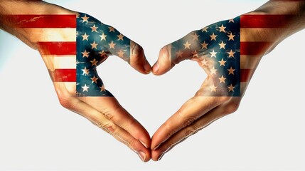 Two hands making a heart with the american flag.