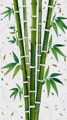 Elegant Bamboo Stalks and Leaves Design on a White Background