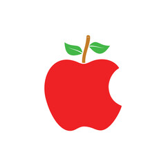 Red apple icon. Red apple with stalk and two leaves in Flat design. Bitten apple fruit. Graphic design element with fruit theme. 