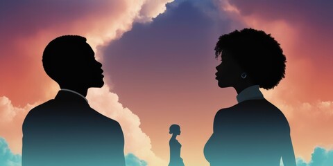 Silhouette african romantic couple with head to head