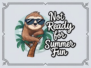Fototapeta premium Cool Sloth in Sunglasses Relaxing on a Tree Branch with Tropical Background - Not Ready for Summer Fun