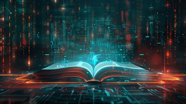 A sleek, contemporary e-book displaying educational content, symbolizing advanced digital learning and futuristic e-education technology.