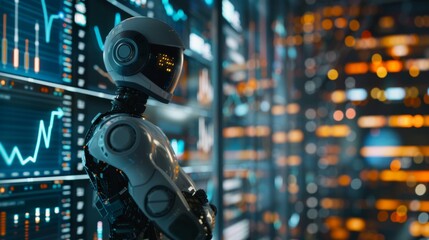 AI analyzing stock market data, digital currency and trading graphs