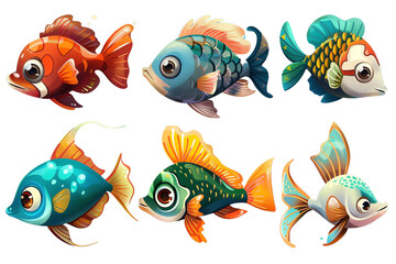 Cartoon_fish_set_vector_with_watercolor_patterns_transparent background