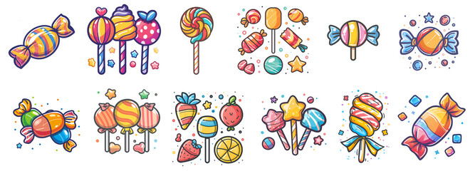 Candy and sweets set isolated on transparent background.