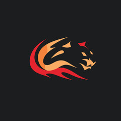 Elegant panther profile outlined against dark background, minimalist feline design, orange lines form sleek big cat. Stylish panther silhouette portrays strength grace, ideal modern decor