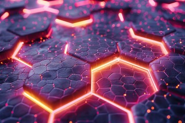 Obraz premium 3D render Abstract background hexagon pattern with glowing lights.