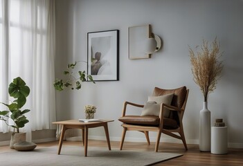 sculpture room modern flower chair wooden white frame shelf apartment and interior stylish living books photo Design vase mock