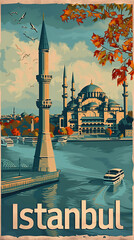 Istanbul Turkey retro poster - obrazy, fototapety, plakaty