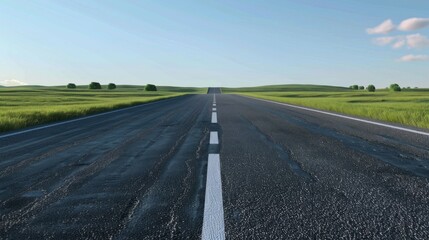 Fototapeta premium Summer asphalt road, the road goes into the horizon 