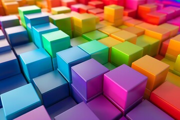 Rainbow of colorful boxes - 3D render .