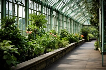 Dublin National Botanic Gardens, Ireland: A scene from the historic glasshouses and lush greenery...
