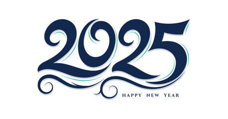 Happy new year 2025 typography with hand drawn design