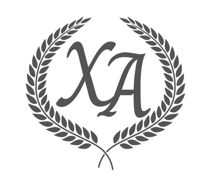 Initial letter X and A, XA monogram logo design with laurel wreath. Luxury calligraphy font.