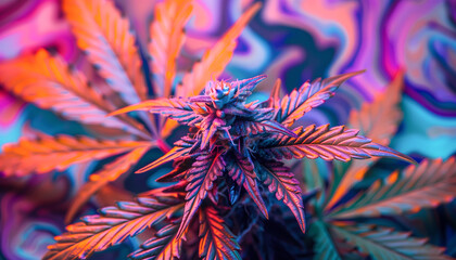 abstract surreal colorful psychedelic trippy background with a marijuana or marihuana leaf, weed, psychoactive drug, wallpaper art or artwork, hashish or hash, thc