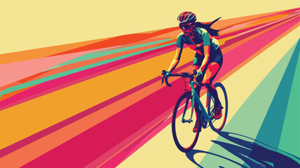 Female cyclist on color background Vector style Vector