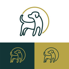 Line art dog logo with circle design, vector illustration