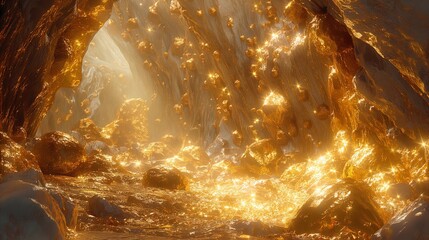 cave with gold. A fantasy fairytale inspired gold mine
