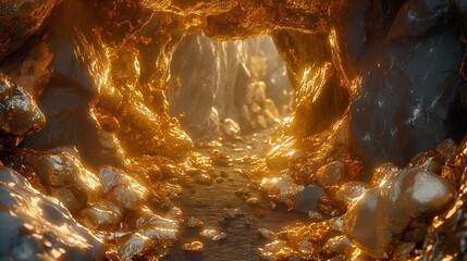 cave with gold. A fantasy fairytale inspired gold mine