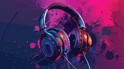 Headphones with microphone on color background Vector