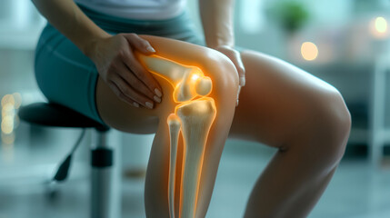 Knee pain for people aged 40 years and older can be caused by many reasons. If taken care of with dietary supplements or vitamins It will help relieve pain. generate ai illustration.