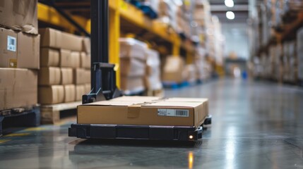 Hand Pallet Truck Carries Cardboard Boxes Through Warehouse, Providing an Example of Attention to Detail in Logistics Company Operations