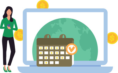 The girl set a reminder on the calendar for funding.