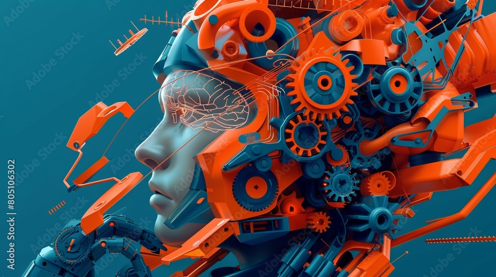 Poster imagine an engineer deep in thought, surrounded by floating gears and circuit diagrams, with a trans