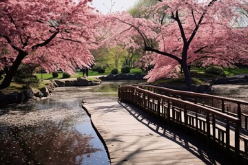 Brooklyn Botanic Garden, USA: A scene from the Cherry Esplanade and the Japanese Hill-and-Pond Garden.